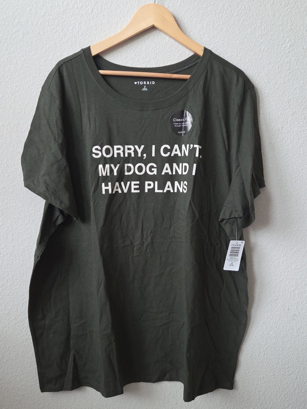 torrid Olive Green Graphic Tee "SORRY, I CAN'T. MY DOG AND I HAVE PLANS" 3 3X